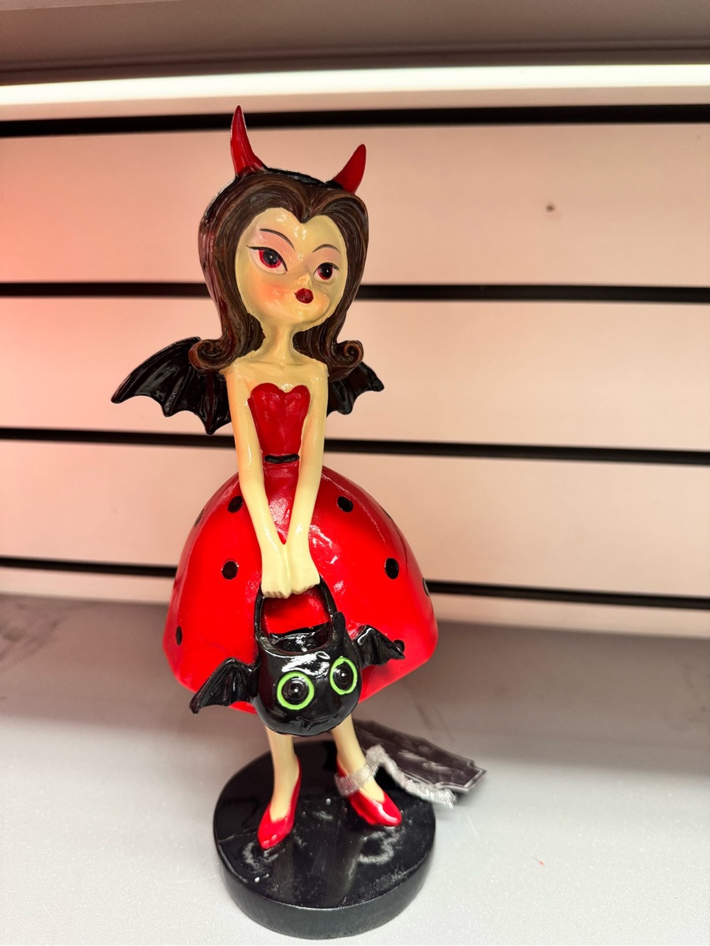 Bella Luxx Red Devil Girl Figurine with Black Bat Purse